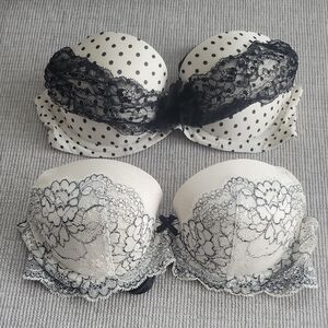 Victoria's Secret Black and White Lace Bra Set